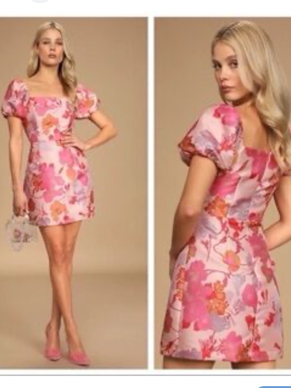 Lulu's Pink Floral Puff-Sleeve Mini Dress